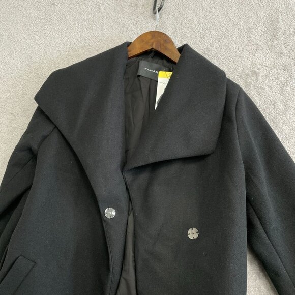 NEW Tahari Women's S Black Belted Pea Coat Wrap Polyester - Picture 8 of 10